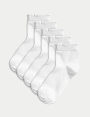 

Girls M&S Collection 5pk of Short Picot Socks - White, White
