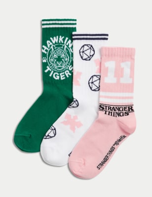 

Girls M&S Collection 3pk Cotton Rich Stranger Things™ Ribbed Sport Socks - Multi, Multi