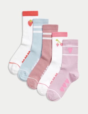 

M&S Collection Pack de 5 pares de calcetines de algodón acanalados con diseño de rayas y corazones (6 pequeño-7 grande) - Multi, Multi