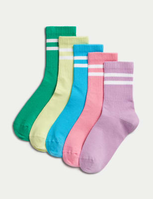 

Unisex,Boys,Girls M&S Collection 5pk Cotton Rich Ribbed Striped Sport Socks (6 Small - 7 Large) - Multi, Multi