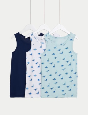 

Boys M&S Collection 3pk Pure Cotton Dinosaur & Plain Vests (2-8 Yrs) - Blue Mix, Blue Mix