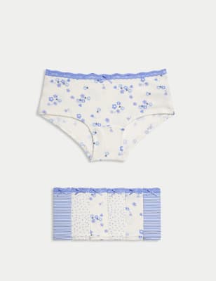 

M&S Collection 7er-Pack gestreifte Shorts aus reiner Baumwolle mit Blumenmuster (5-16 J.) - Blue Mix, Blue Mix