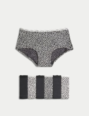 

M&S Collection 7er-Pack Baumwoll-Shorts mit Stretch, mit Tiermuster und einfarbig (5-16 Jahre) - Black Mix, Black Mix