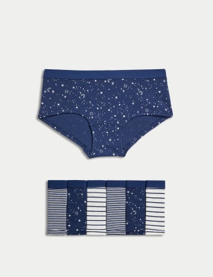 

Girls M&S Collection 7pk Cotton with Stretch Striped & Stars Shorts (5-16 Yrs) - Navy Mix, Navy Mix