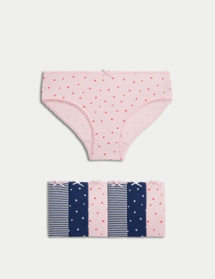 

Girls M&S Collection 7pk Cotton with Stretch Stripes & Hearts Knickers (2-12 Yrs) - Multi, Multi