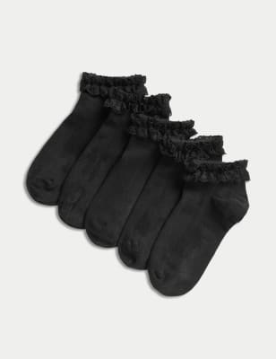 

Girls M&S Collection 5pk of Frill Trainer Liners™ - Black, Black