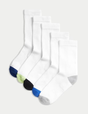 

Unisex,Boys,Girls M&S Collection 5pk Cotton Rich Sports Socks - White, White