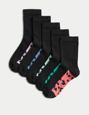 

Girls M&S Collection 5pk Cotton Rich Animal Print School Socks - Black Mix, Black Mix