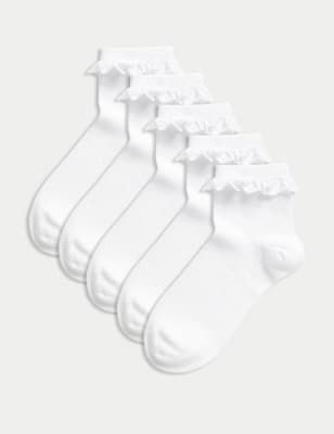 

Girls M&S Collection 5pk Cotton Blend Frill Socks (6 Small - 7 Large) - White, White