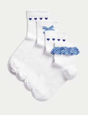 

M&S Collection 4er-Pack Schulsocken mit hohem Baumwollanteil (22,5-40,5) - Blue Mix, Blue Mix