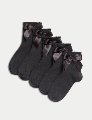 

Girls M&S Collection 5pk Cotton Rich Ankle Bow Socks (6 Small-7 Large) - Grey Mix, Grey Mix