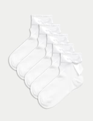 

Girls M&S Collection 5pk Cotton Rich Ankle Bow Socks (6 Small-7 Large) - White, White