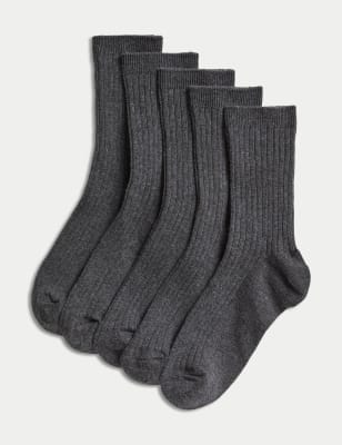 

Boys M&S Collection 5pk of Ribbed School Socks - Grey, Grey