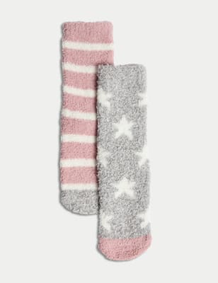 

Girls M&S Collection 2pk Star and Stripe Cosy Slipper Socks (6 Small - 7 Large) - Pink Mix, Pink Mix