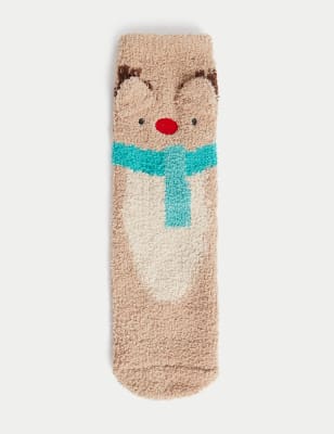 

Unisex,Boys,Girls M&S Collection Reindeer Cosy Christmas Slipper Socks (6 Small - 7 Large) - Brown Mix, Brown Mix