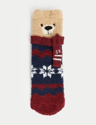 

Unisex,Boys,Girls Cosy Spencer Bear™ Christmas Slipper Socks - Navy Mix, Navy Mix