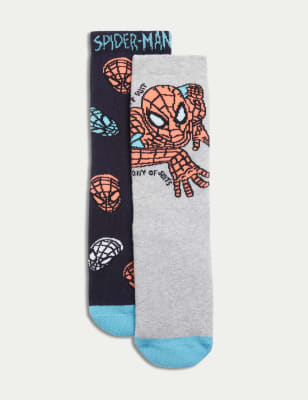 

Boys M&S Collection 2pk Cotton Rich Spider-Man™ Slipper Socks (6 Small - 7 Large) - Grey Mix, Grey Mix