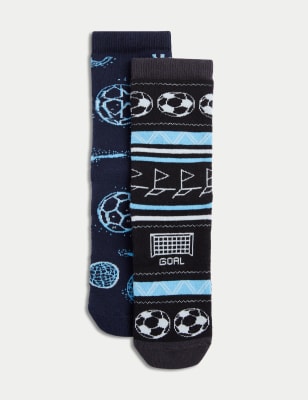 

Boys M&S Collection 2pk Cotton Rich Terry Football Slipper Socks (6 Small - 7 Large) - Navy Mix, Navy Mix