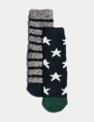 

M&S Collection Pack de 2 pares de calcetines zapatilla abrigados de rayas y estrellas - Navy Mix, Navy Mix