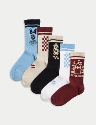 

Unisex,Boys,Girls M&S Collection 5pk Cotton Rich Ribbed Skater Sports Socks (6 Small-7 Large), Multi