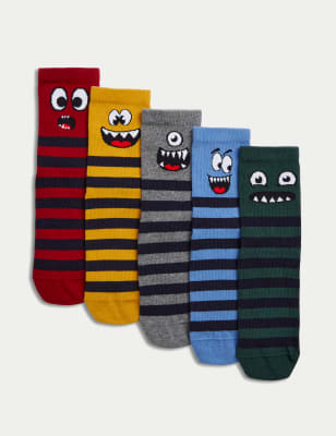 

Boys M&S Collection 5pk Cotton Rich Monster Stripe Socks (6 Small - 7 Large) - Multi, Multi