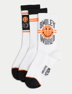 

Unisex,Boys,Girls M&S Collection 3pk Cotton Rich Smiley Sports Socks (8.5 Small - 7 Large) - Multi, Multi