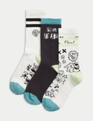 

Unisex,Boys,Girls M&S X THE DOODLE BOY 3pk Cotton Rich Patterned Socks (6 Small - 7 Large) - White Mix, White Mix