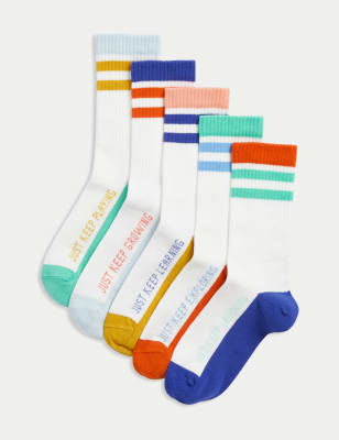 

Unisex,Boys,Girls M&S Collection 5pk Cotton Rich Slogan Sports Socks (6 Small - 7 Large) - Multi, Multi