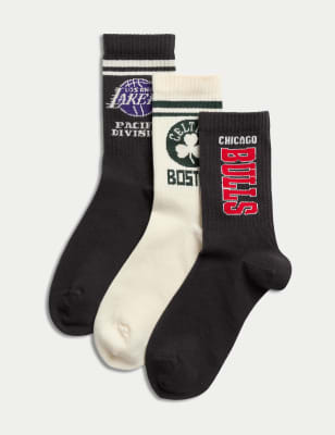 

Boys M&S Collection 3pk Cotton Rich NBA™ Sports Socks (6 Small - 10.5 Large), Multi