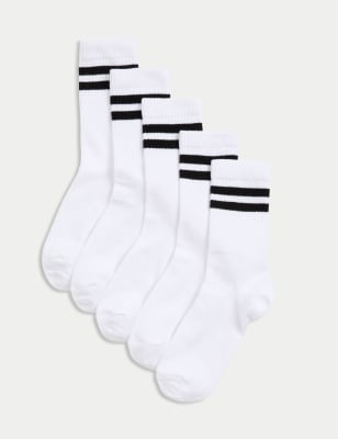 

Girls M&S Collection 5pk Cotton Rich Striped Sports Socks (6 Small-7 Large), White