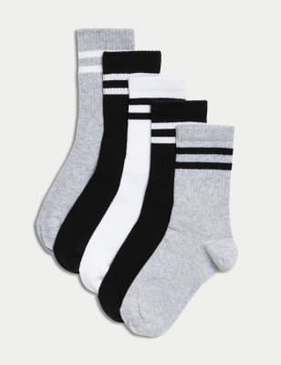 

Unisex,Boys,Girls M&S Collection 5pk Cotton Rich Ribbed Striped Sport Socks - White Mix, White Mix