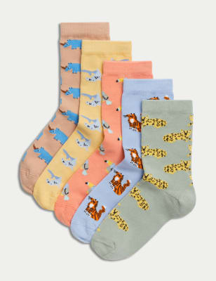 

M&S Collection 5er-Pack Socken mit hohem Baumwollanteil und Tiermotiv (22,5-40,5) - Multi, Multi