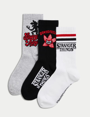 

M&S Collection Pack de 3 pares de calcetines deportivos con algodón acanalados de Stranger Things™ (12,5 grande-7 grande) - Multi, Multi
