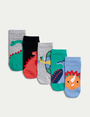 

Boys M&S Collection 5pk Cotton Rich Dinosaur Trainer Liners™ - Multi, Multi