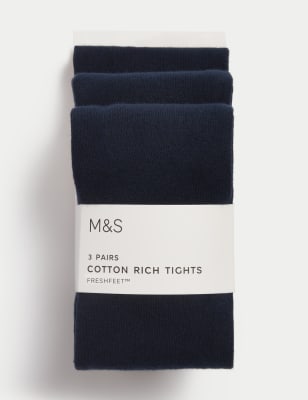 

Girls M&S Collection 3pk Cotton School Tights (2-16 Yrs) - Navy, Navy