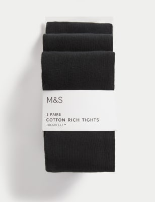 M&S Collection Girls 3pk Cotton School Tights (2-16 Yrs) - 9-10Y - Navy, Black,Grey,Navy