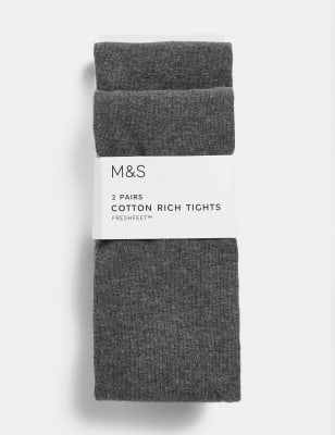 

Girls M&S Collection 2pk Cotton Rich School Tights (2-16 Yrs), Grey