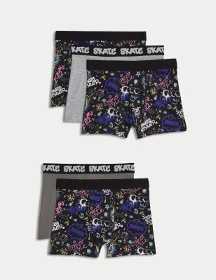 

Boys M&S Collection 5pk Cotton with Stretch Graffiti Trunks (5-16 yrs) - Black Mix, Black Mix