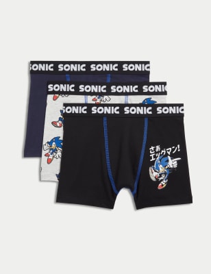 M&S Boys 3pk Cotton with Stretch Sonic Trunks (5-16 Yrs) - 7-8 Y - Multi, Multi