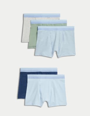 

Boys M&S Collection 5pk Cotton with Stretch Trunks (5-16 Yrs) - Blue Mix, Blue Mix