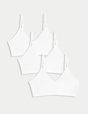 M&S Girls 3pk Cotton with Stretch Crop Tops (6-16 Yrs) - 9-10Y - White, White