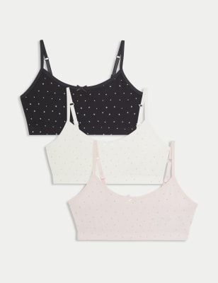 M&S Girls 3pk Cotton with Stretch Star Print Crop Tops (6-16 Yrs) - 11-12 - Multi, Multi