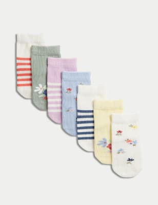

M&S Collection Pack de 7 pares de calcetines de algodón estampados (0-3 años) - Multi, Multi