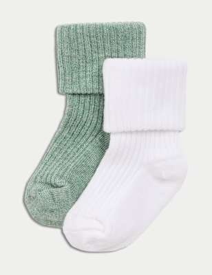 

Unisex,Boys,Girls M&S Collection 2pk Cotton Rich Ribbed Socks (7lbs-3 Yrs), Pale Green