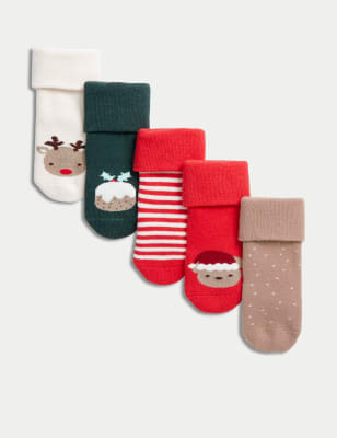 

Girls M&S Collection 5pk Cotton Rich Terry Christmas Baby Socks - Red Mix, Red Mix