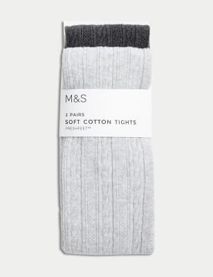 

M&S Collection 2er-Pack Strumpfhosen mit hohem Baumwollanteil und Zopfmuster (2-14 J.) - Grey Marl, Grey Marl