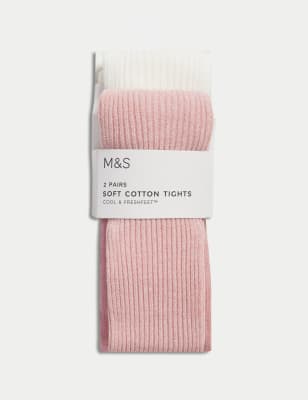 

M&S Collection 2er-Pack Gerippte Strumpfhose mit hohem Baumwollanteil und Glitzereffekt (2-14 J.) - Light Pink Mix, Light Pink Mix