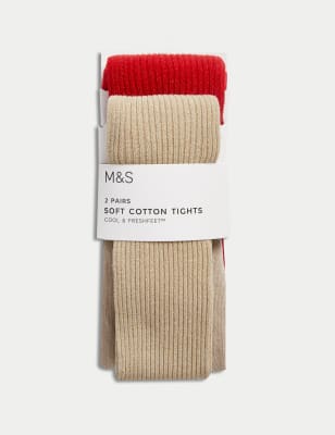 

Girls M&S Collection 2pk Cotton Rich Ribbed Glitter Tights (2-14 Yrs) - Red Mix, Red Mix