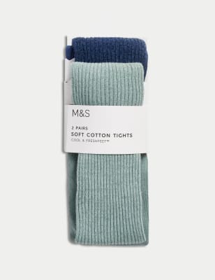 

Girls M&S Collection 2pk Cotton Rich Ribbed Glitter Tights (2-14 Yrs) - Blue Mix, Blue Mix