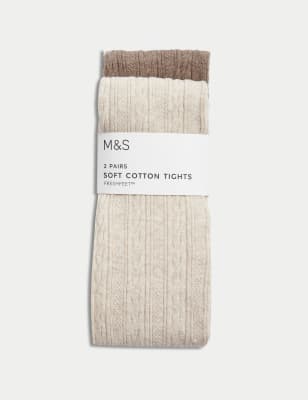 

M&S Collection 2er-Pack Strumpfhosen aus Strick mit hohem Baumwollanteil und Zopfmuster (2-14 J.) - Neutral, Neutral